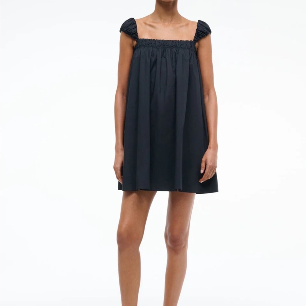 STAUD Black Gathered Detail Top